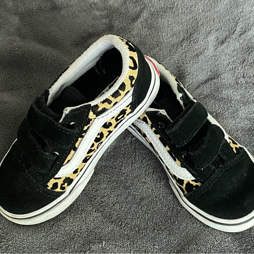 Vans Kids Black and Leopard Print Shoes